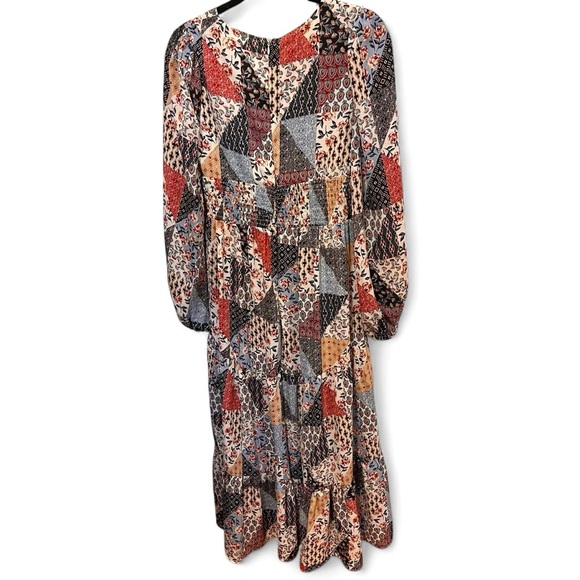 Skylar Rose V-Neck Midi Smock Dress in 70s Patchwork Print Size Small - Picture 15 of 15